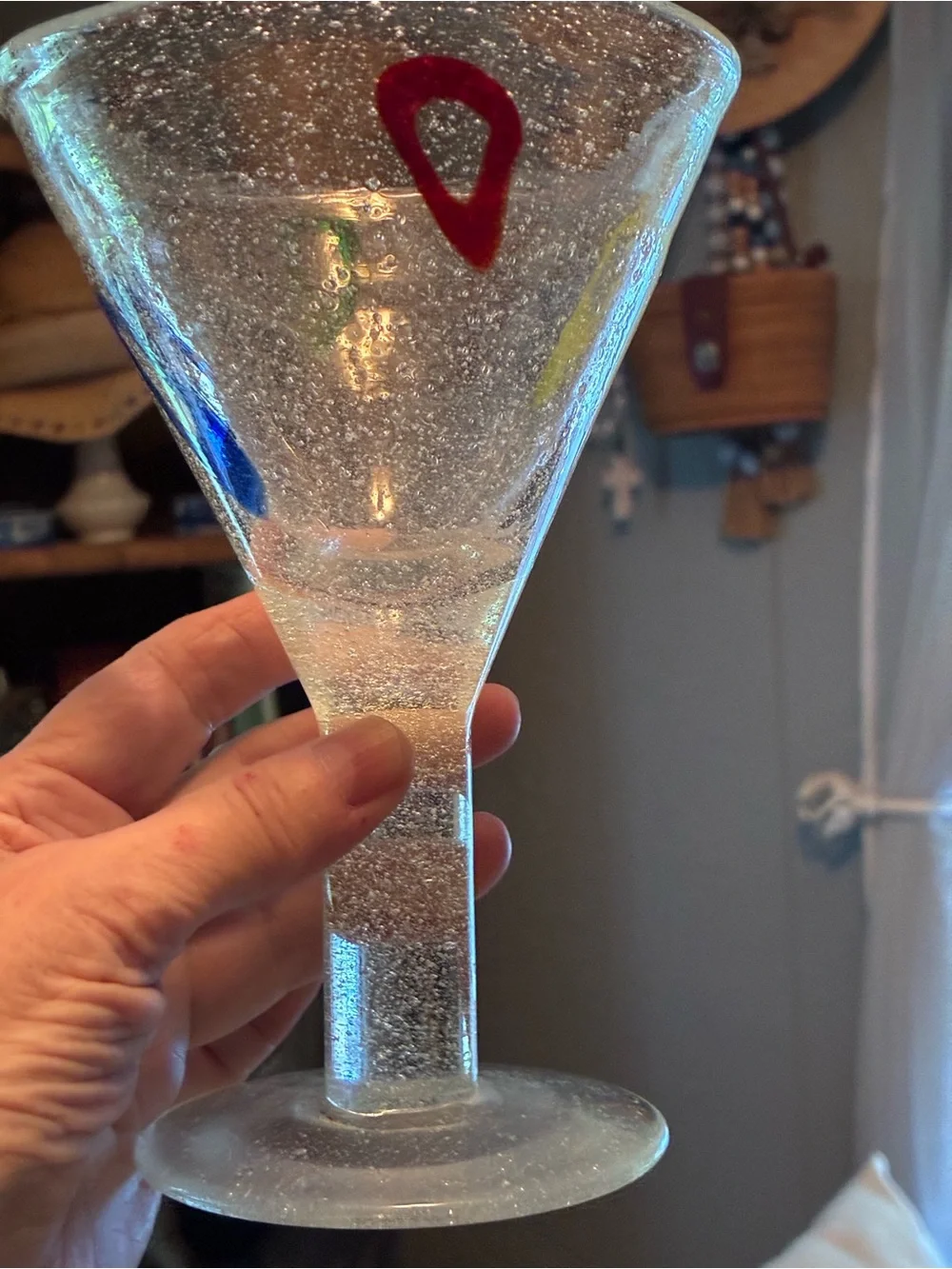 Handblown Glass Wine/Cocktail Goblets with Colorful Accents